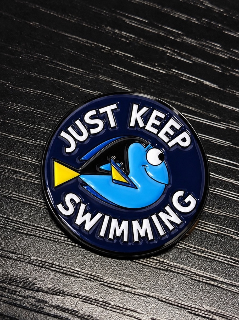 Just Keep Swimming Blue Fish Enamel Pin Motivational Cartoon Lapel Brooch